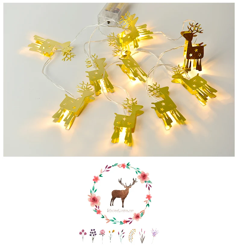 10 Светодиодный светильник в скандинавском стиле из металла с золотым лосем, гирлянда на батарейках, светодиодный светильник 1,5 м, украшение для рождественской гирлянды на окно