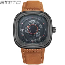 GIMTO Sport Watches for Men Square Quartz Wristwatch Mens Genuine Leather Mens Watches Top Brand Luxury Relogio Masculino GM207