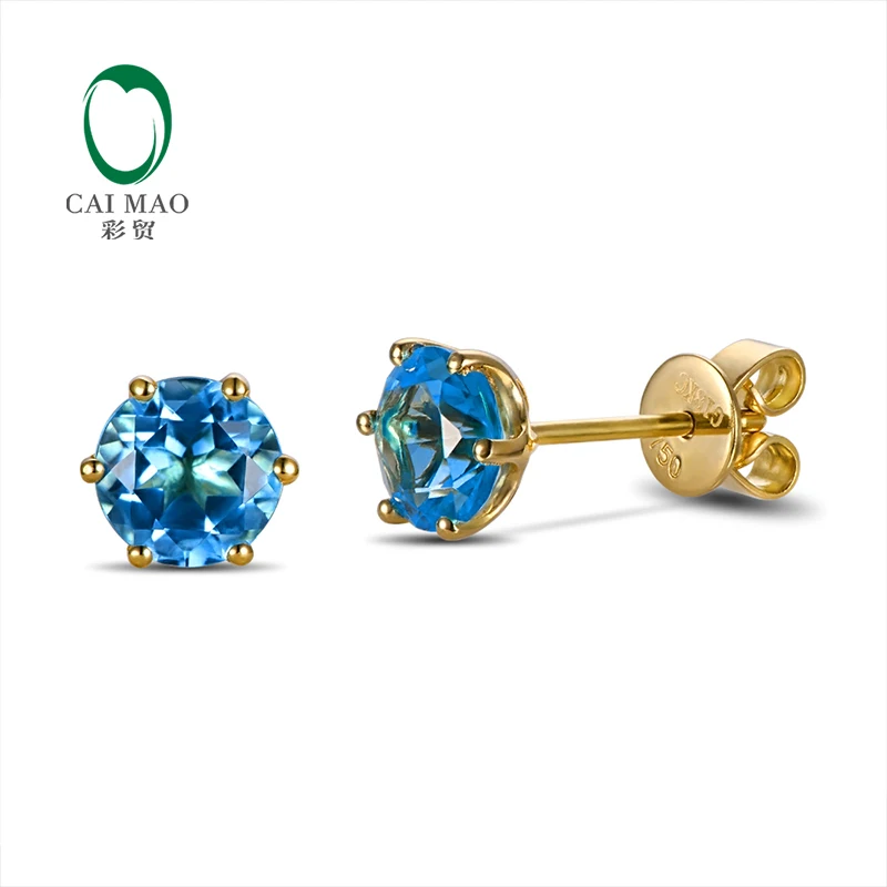 Caimao Jewelry 14KT желтого золота 1.88ct круглой огранки топаз классический Серьги|earrings