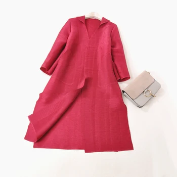 

FREE SHIPPING Miyake Fashion solid turn-down collar long sleeve dig pocket windbreaker IN STOCK