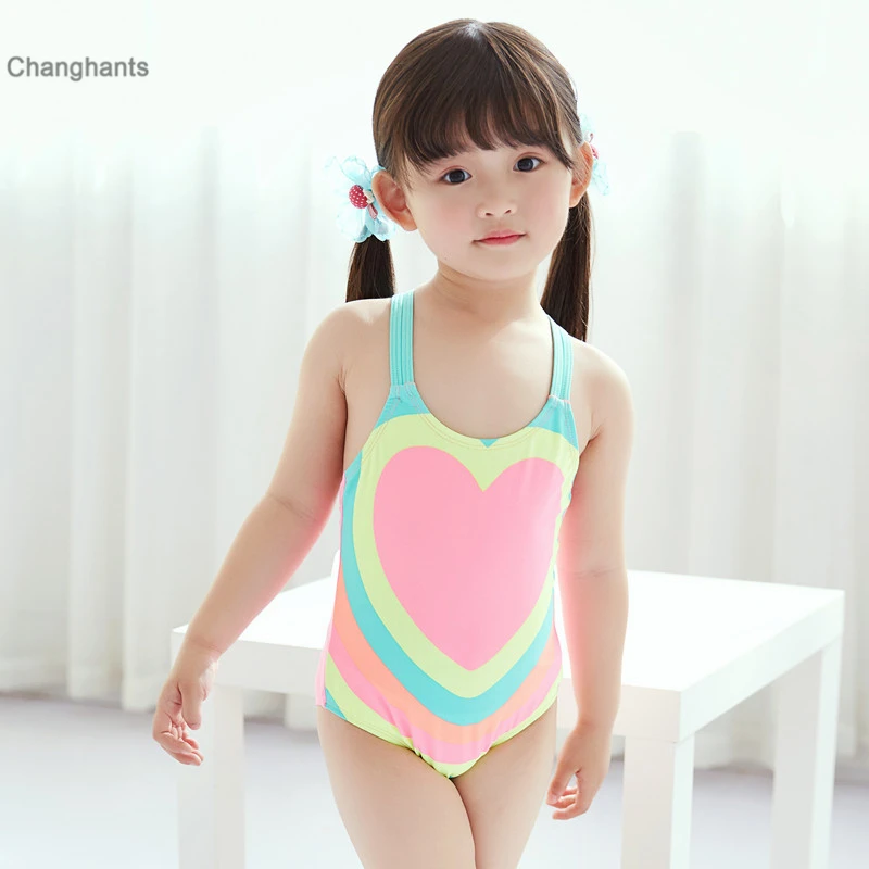 New Models 1-8 Year Old Baby Girl One Piece Swimsuit Children Sling  Swimwear Girls Multicolor Heart Shaped Pattern Swim Wear - One-piece Suits  - AliExpress