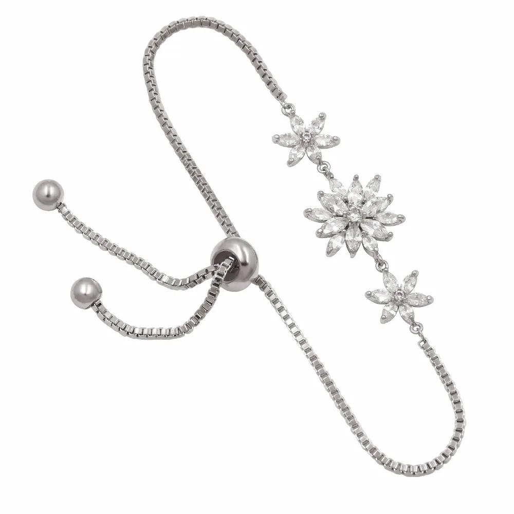 Baiduqiandu бренд сверкающий цветок кубического циркония фианит, циркон, кристалл регулирующим шнурком Браслеты для Для женщин