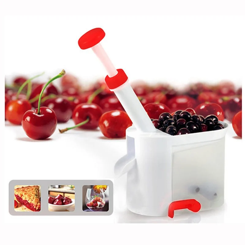 

2018 Hot Sale Practical Handheld Cherry Pitter Stone Corer Remover Machine Cherry Corer With Container Kitchen Gadgets Tools