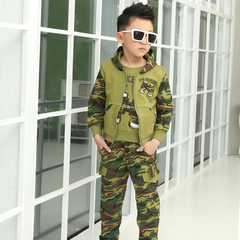 

Children's Camouflage Suit Sports Kids Clothing Sets Boy 2018 New Spring Autumn Boys Uniform Three-piece Hooded T shirt Pants