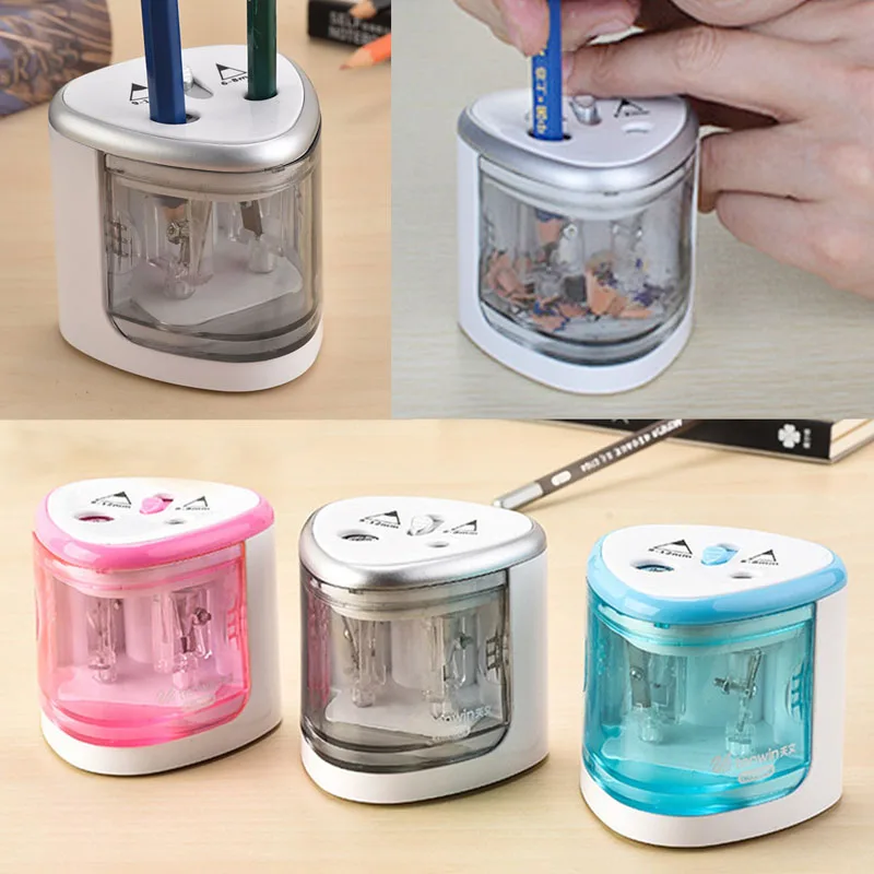 

TENWIN 3 Color 2 Double Holes Sacapuntas Automatic Electric Pencil Sharpener Home School Office Desktop Students Supplies