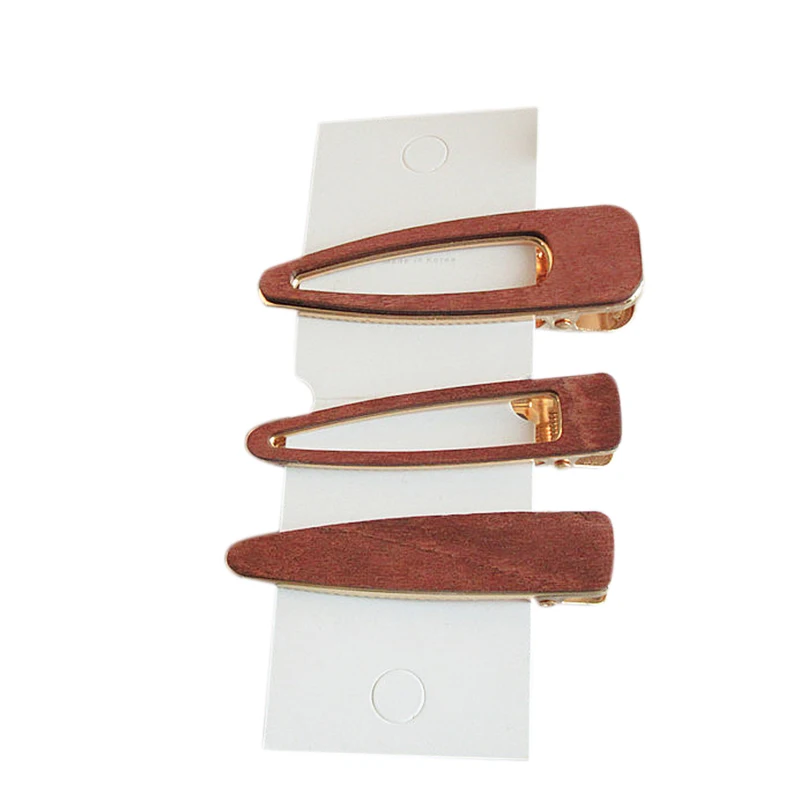 

3 Pcs/Set Fashion Hair Accessories Hollow Geometric Water Drop Hair Clips Vintage Wood Hair Pins Barrettes Hair Accessories