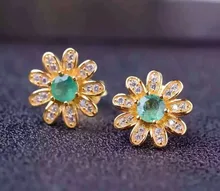 natural green emerald drop earrings 925 silver Natural gemstone earring women elegant Sunflower drop earrings for anniversary