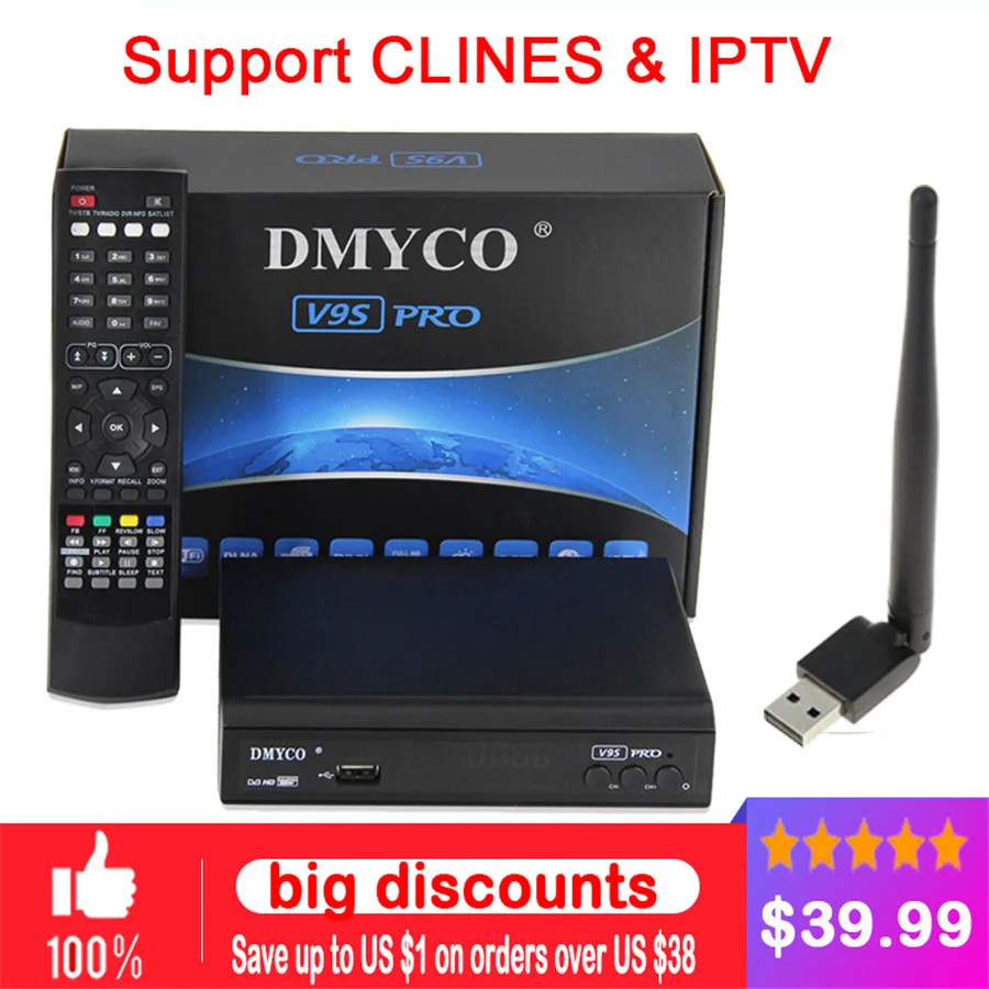 

[Genuine]DMYCO V9S pro+ USB Wifi DVB-S2 Satellite TV Receiver Support PowerVu Bisskey Youtube Youporn pk V8 super