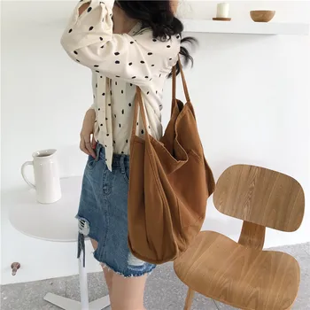 

Fashion Classic Solid Color Tote Bags Women Canvas Handbags 2019 New Arrival Female Casual Simple Soft Shoulder Bags