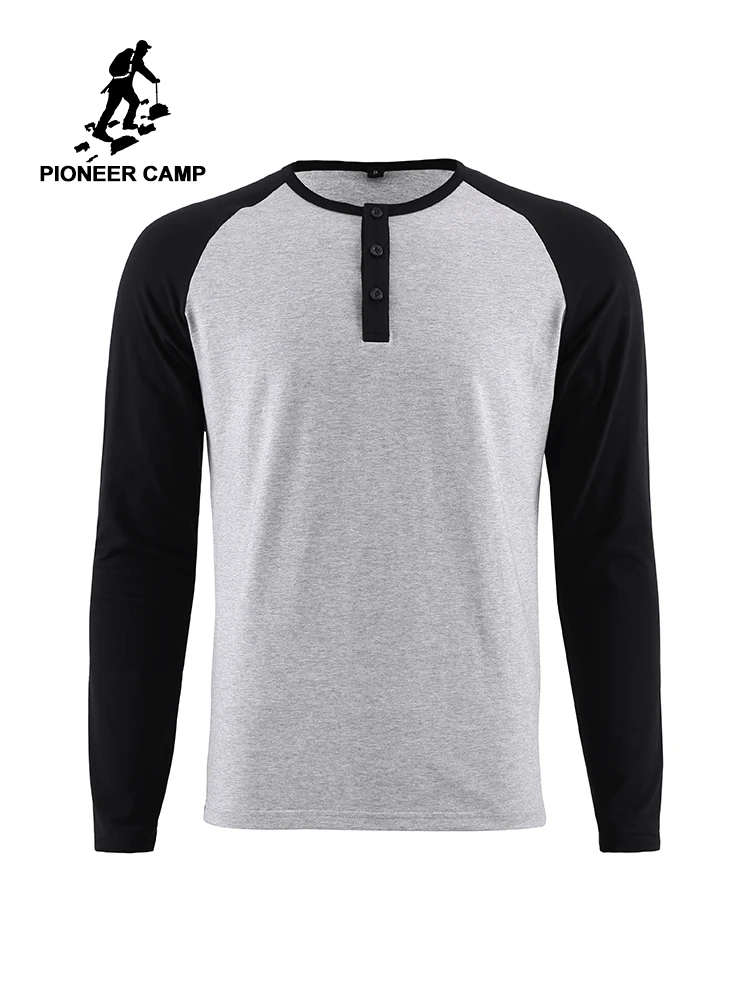 

Pioneer Camp Plus Size Men's Long Sleeve T-Shirt Cotton Stitching T Shirt Men Fashion Patchwork Slim Fit Tshirts Male ACT902180Y