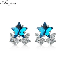 Anenjery мозаичный Циркон геометрический синий кристалл звезда 925 пробы серебряные серьги для женщин oorbellen pendientes S-E769