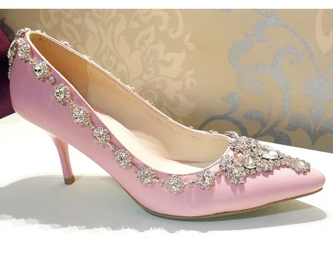 

Small handmade rhinestone gem royal luxury single stiletto shoes pink women's shoes wedding shoes bride