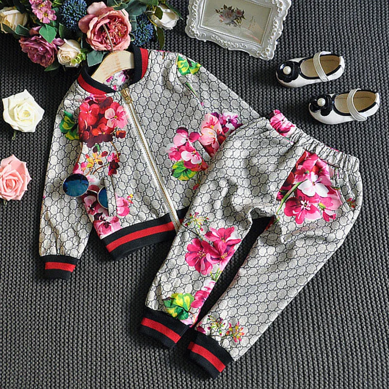 

Toddler Girls Clothes New Fashion Boy Girl Flower Print Set Children Jacket + Trousers 2Pcs Sets Kids Clothes Girl Boy Costume