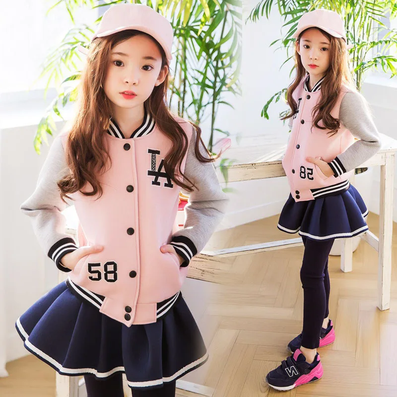 Spring And Autumn Baby Girls Baseball Jackets Coats Letters Embroidery Fashion Children Outwear