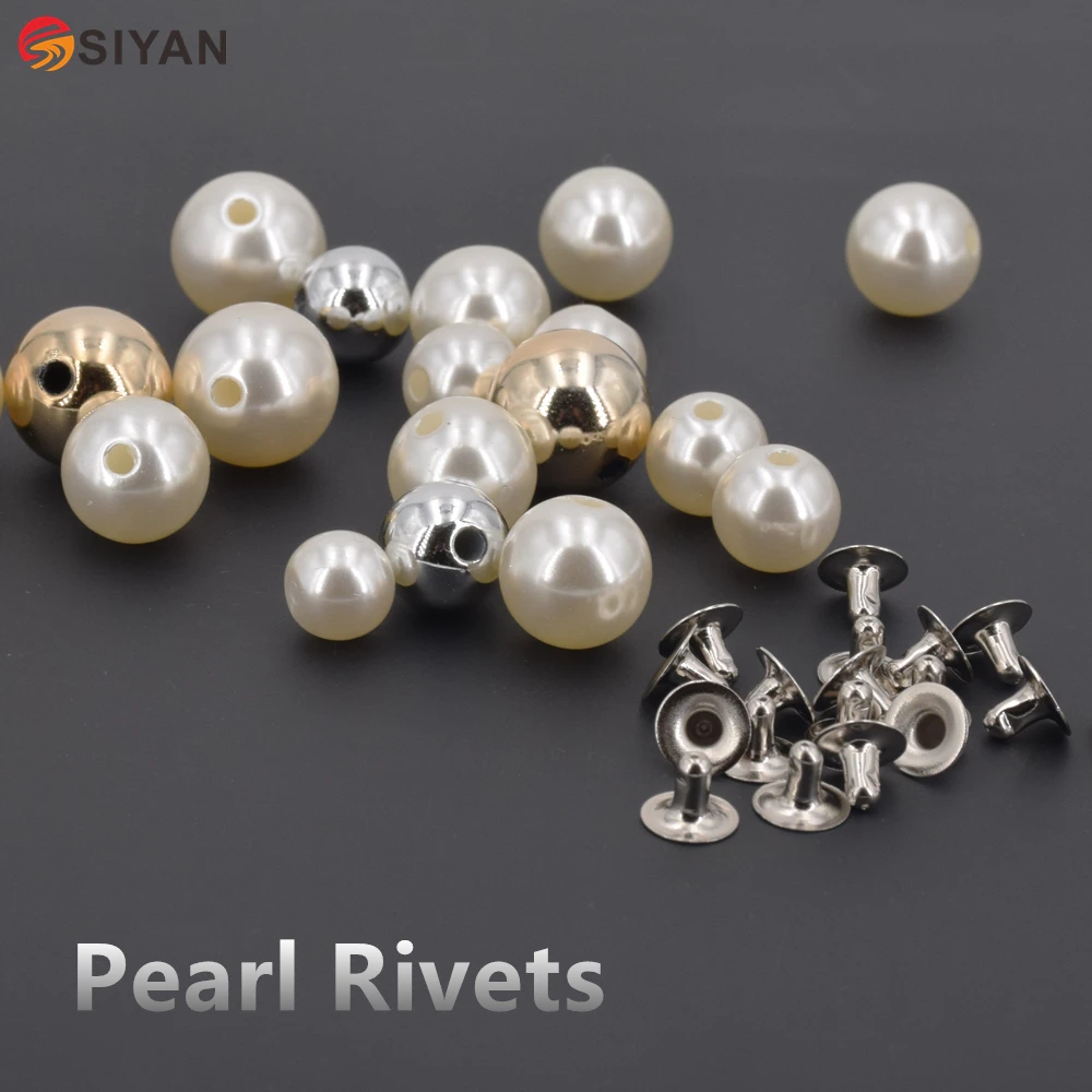

100pcs Pearl Beads Rivets cap stud with screws DIY Garment Accessory Beads Spikes For Cloths Hat Wedding Decor Silver Gold White