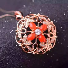 Натуральный красный коралл кулон S925 серебро Природный камень кулон Цепочки и ожерелья Модные богатый цветок группа женщин свадебный подарок ювелирные изделия