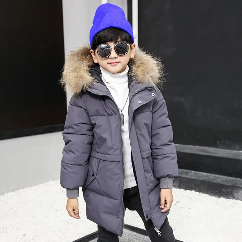 

2018 New Baby Boys Winter Warm Jacket Kids School Fur Hooded Long Coat Casual School Children Cotton-Padded Kids Winter Clothes