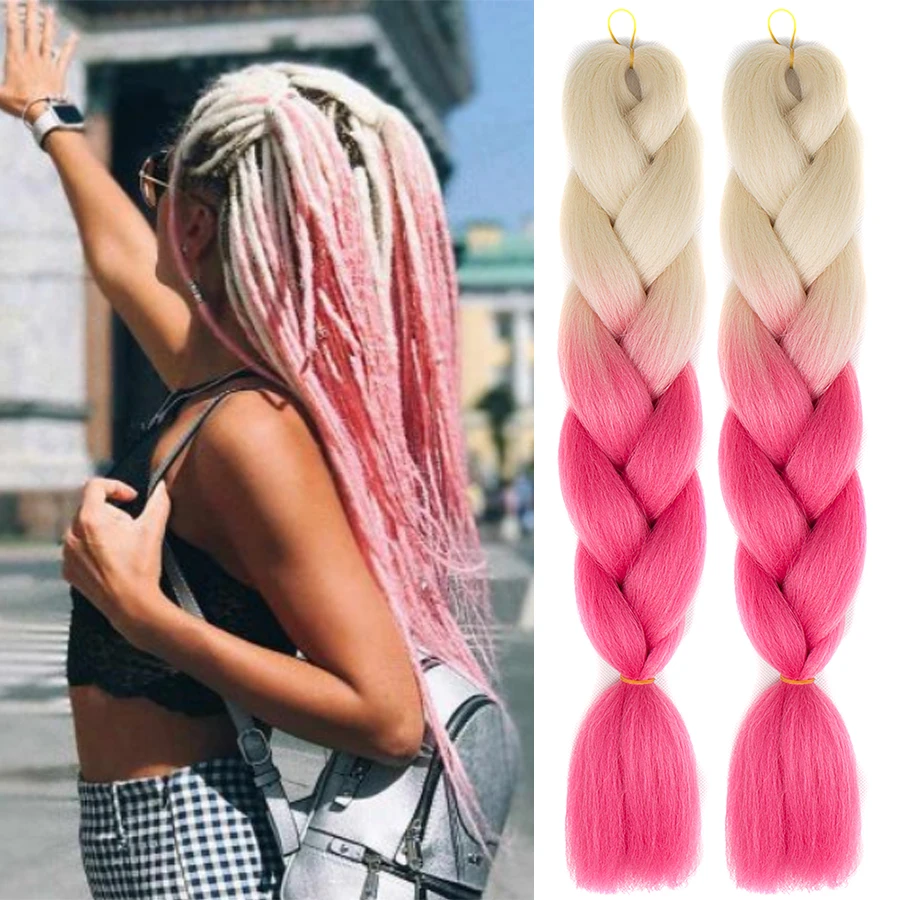 Synthetic hair Braids Ombre Braiding Hair Extension Box Braid Hair Pink Purple Yellow Golden Colors Crochet braids kanekalon 25