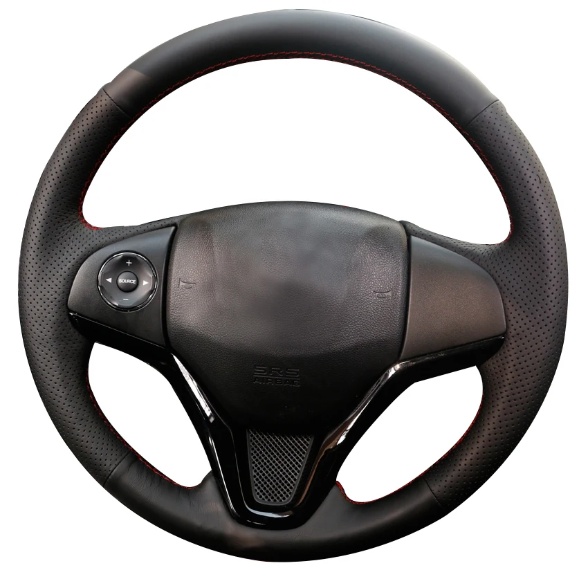 Black Synthetic Leather Car Steering Wheel Cover for Honda New Fit City
