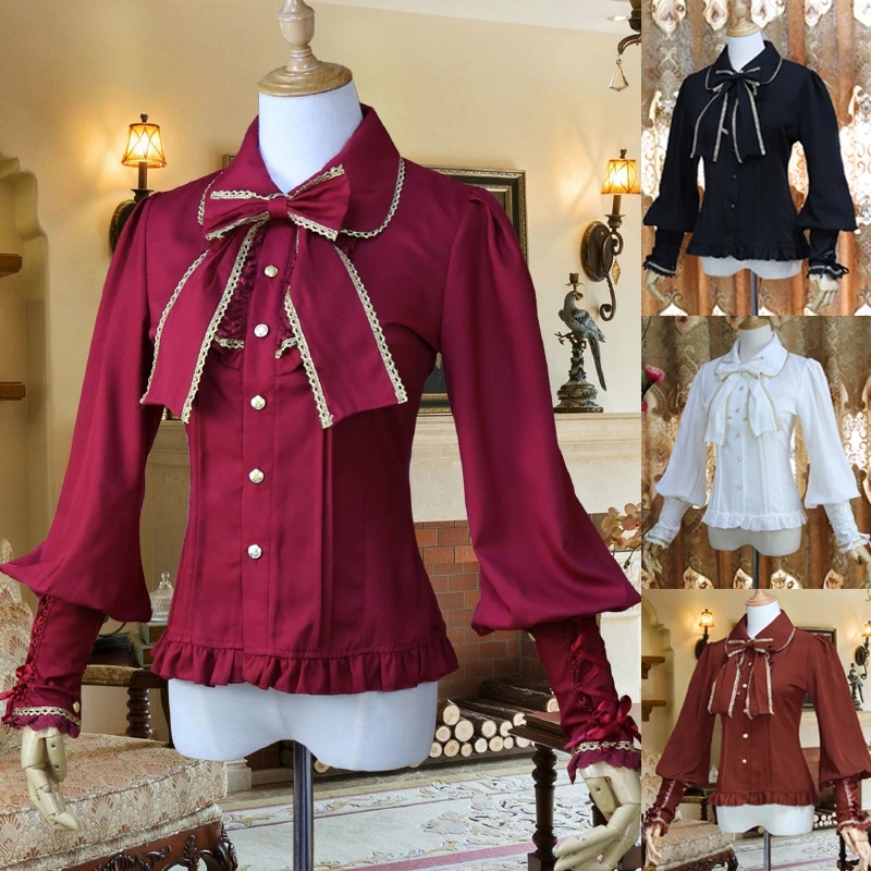 

Vintage Lolita Shirt Long Sleeve Women Top Shirt Chiffon Elegant Female Gothic Blouse Summer Shirt Many Color
