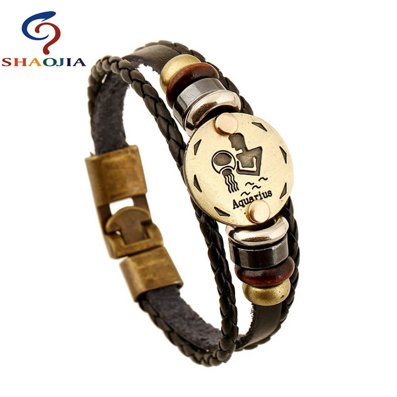 Capricorn Leather Bracelet Cuff Wide Bracelet and Rope Bangles Black Men Fashion Man Unisex Jewelry Men leather bracelet leather bangle