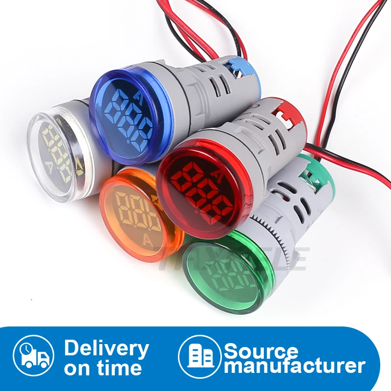 

22mm Ampermeter AC220V 100A Digital Display Monitor Current Indicator Signal Light Ammeter Tester Measuring Ampere Meter