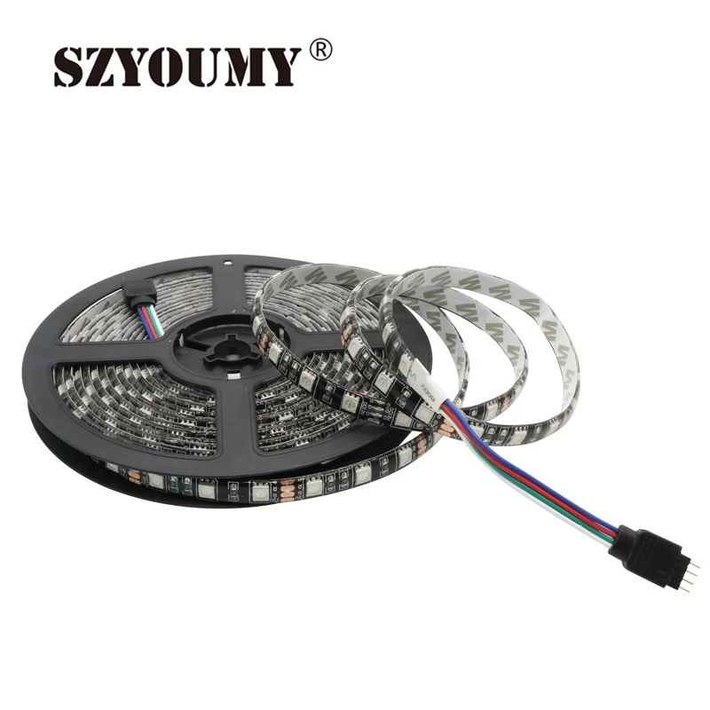 SZYOUMY 5 м 300 светодиодный s RGB 5050 SMD гибкие Светодиодные ленты света 60 светодиодный s/M Водонепроницаемый IP65 светодиодный лампа 5050 Черный PCB DC 12 В