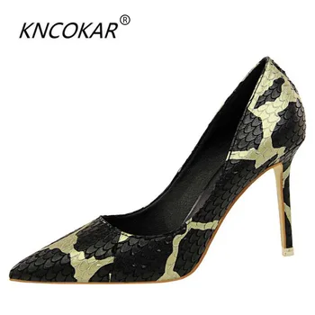 

KNCOKAR2018Vintage stilettos with thin heels and high heels with shallow pointed toes Sexy nightclubs show a thin patchwork of