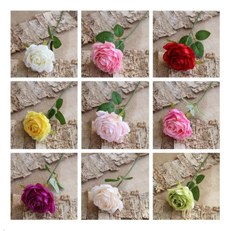 

20Pcs Fake Single Stem Rose 11.81" Length Simulation Melaleuca Roses for Wedding Home Decorative Artificial Flowers