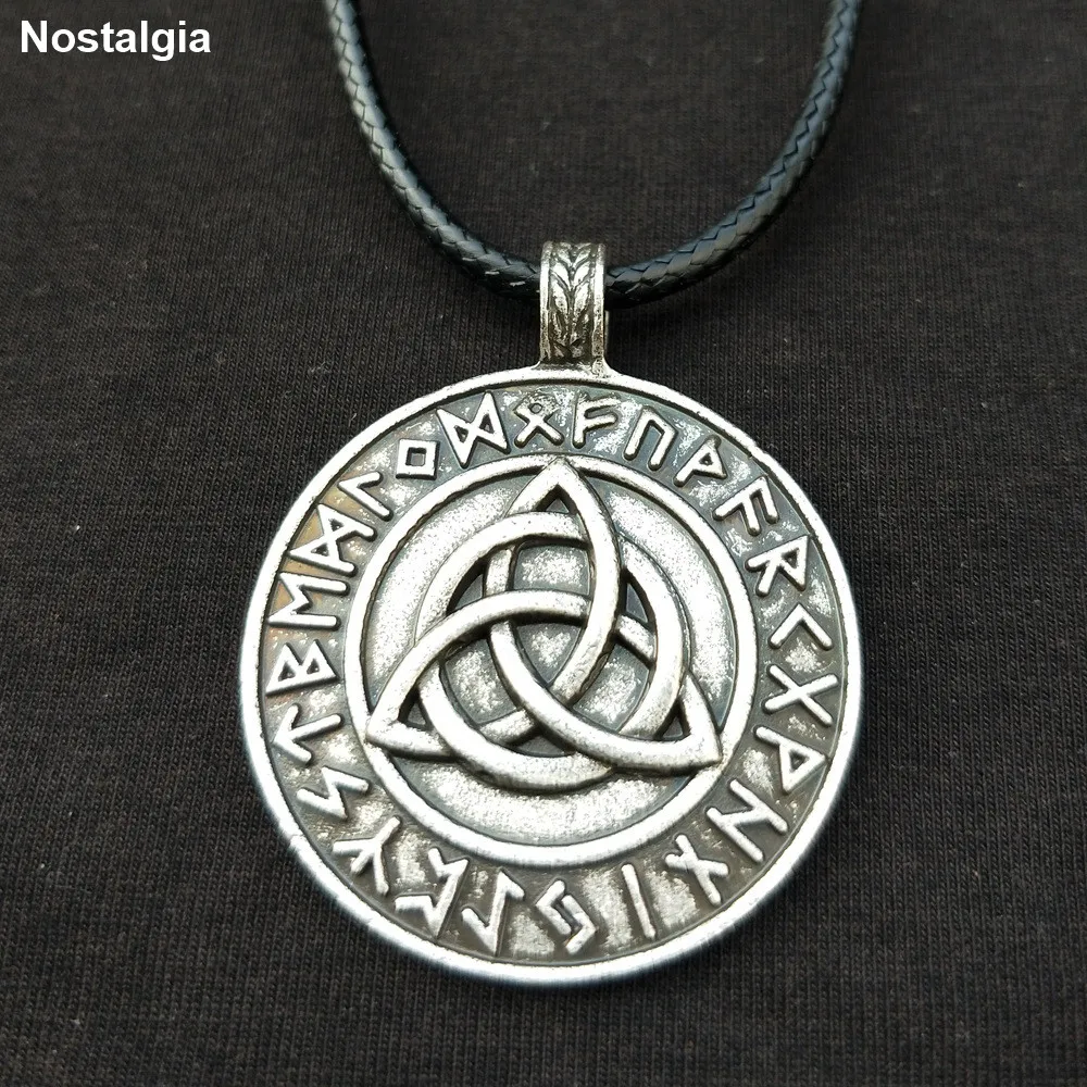 

Nostalgia Viking Runes Amulet Trinity Jewelry Round Shape Vintage Pendant Necklace For Good Luck Mens Womens Talisman