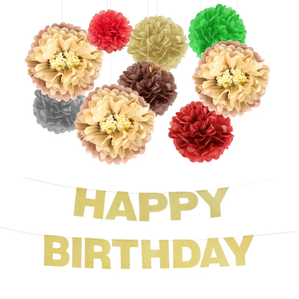 Birthday Party Decoration Set Glitter Gold Happy Banner Pom Flowers Kids Children Supplies | Дом и сад