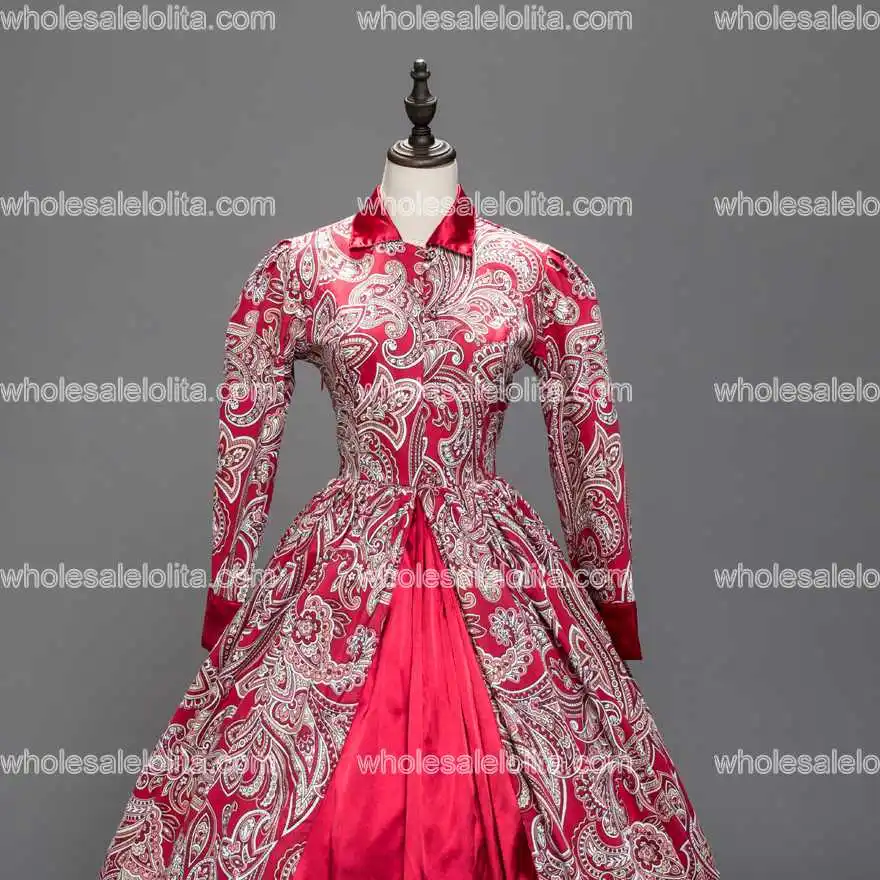 Викторианская готика период красное хлопковое платье бальное платье призрак Reaction костюм в стиле стимпанк