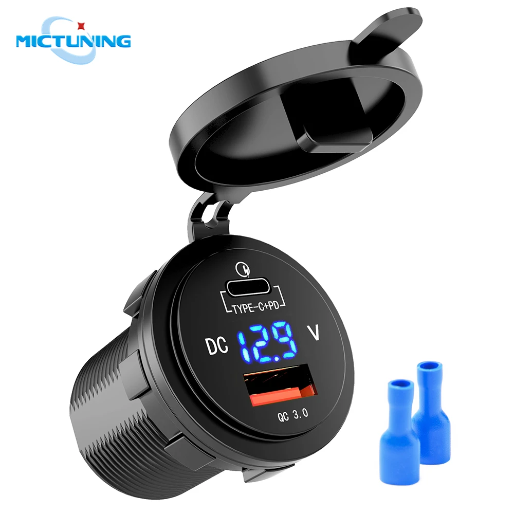 Caricabatterie Da Auto Fast PD USB-C E QC 3.0 Con Interruttore On/Off - 30W, 45W, Presa 12V/24V Per Veicoli