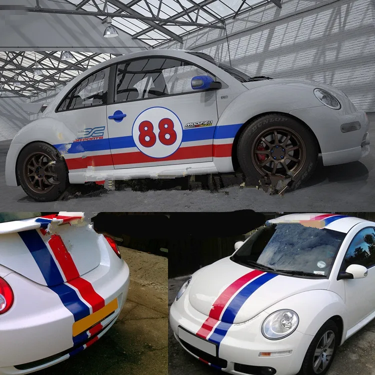 

Shiny Color Blue Red Trendy Lines Sport Style Number 88 Turbo Words Sticker For Volkwagen Beetle Z2CA387