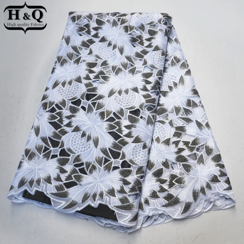 

Latest Swiss voile lace fabric Hollow-out Embroider With Stones African lace fabric 5 yards/pcs high quality for Party Sewing
