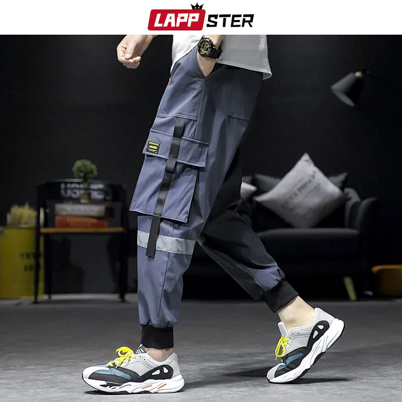 Ceny LAPPSTER Streetwear Hip Hop Cargo spodnie 2019 jesień mężczyzna Baggy kieszenie wstążka spodnie joggery mężczyźni Japanes Style czarne spodnie Harem