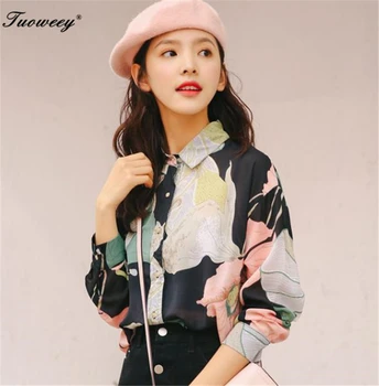 

new arrived 2018 summer style women spring floral loose blouse female fashion shirt office lady thin casual long sleeved tops