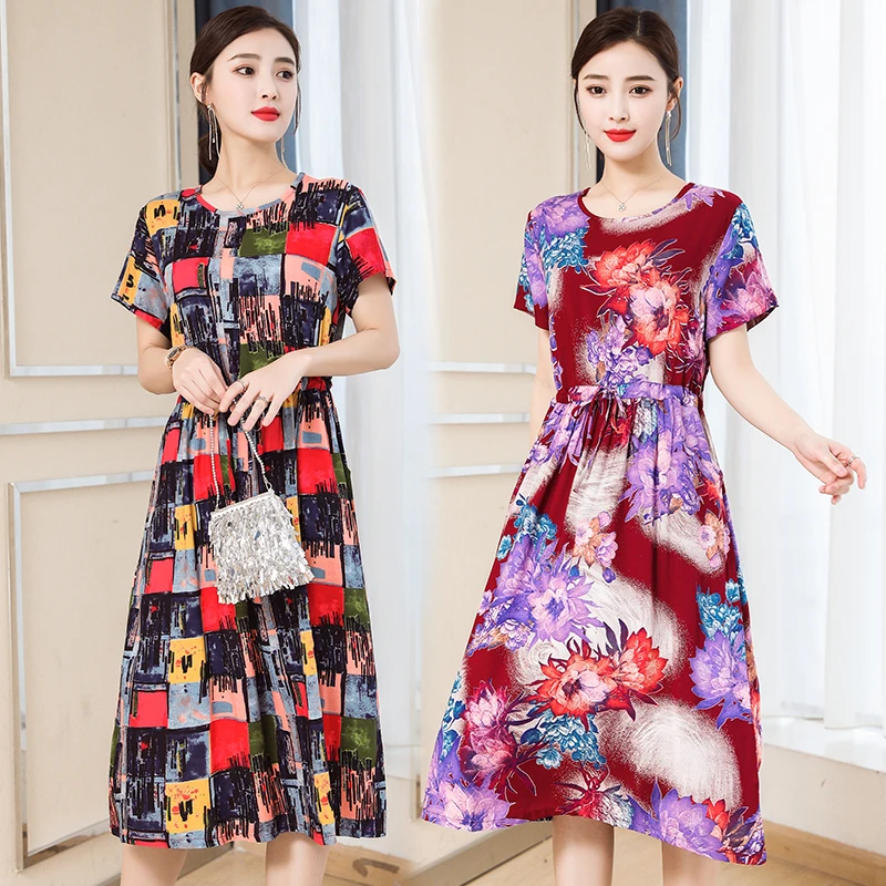 

25 colors Print dress large size women summer new dress slim plus size breathable dress 5xl