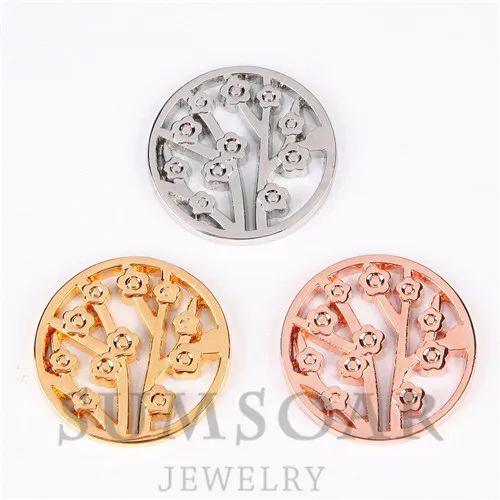 

SOMSOAR 33MM Flower Tree Disc Coin Fit 35MM My Coin Holder Frame Pendant 5pcs/lot