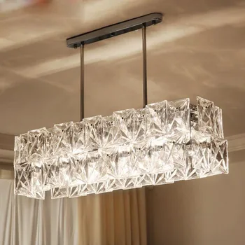 

Long restaurant chandeliers creative wrought iron crystal bar lighting modern minimalist living room dining table lamps LED lam