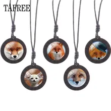 TAFREE Милая лиса деревянное ожерелье стекло животное изображение