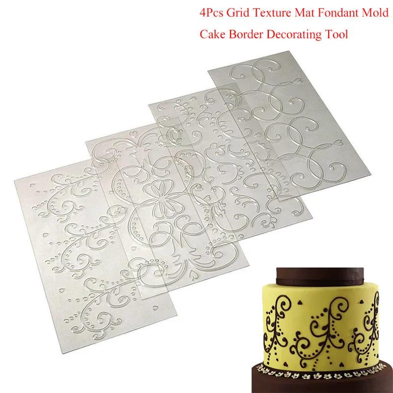 

4Pcs Grid Sugarcraft Transparent Texture Mat Fondant Mold DIY Cake Border decorating Tools Cake Mold