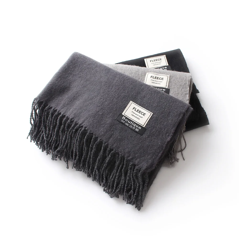 

200*70 cm solid color plain 100% fine wool scarves with tassel women winter thick warm cashmere scarf luxury high quality shawl