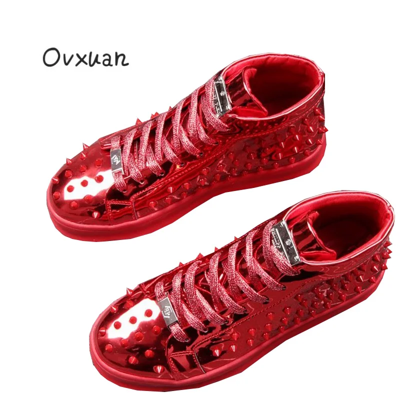 

Ovxuan British Rivet Handmade Ankle Boots Men Shoes Fashion Party & Street Men Dress Shoes Gold Buckle High Top Casual Boots Men