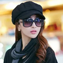 Шапка женская зимняя восьмиугольная шляпа осень зима отделка лицо Показать Тонкий шерстяной берет черные шапки 1 шт./партия