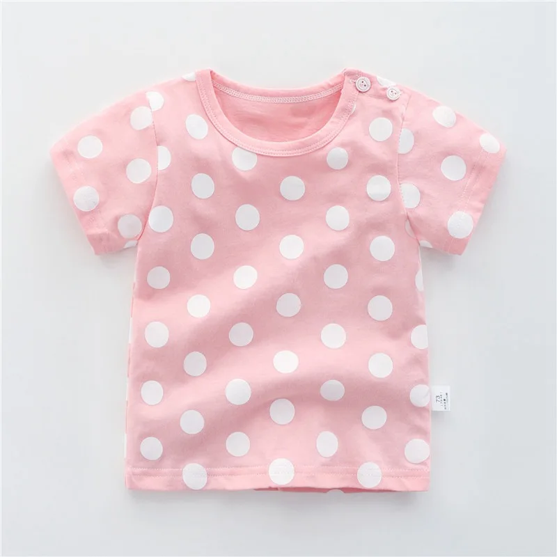 CROAL chery/футболка для маленьких девочек и мальчиков хлопковые детские рубашки модная детская летняя одежда с круглым вырезом для девочек топы, от 73 до 110 см - Цвет: pink dot