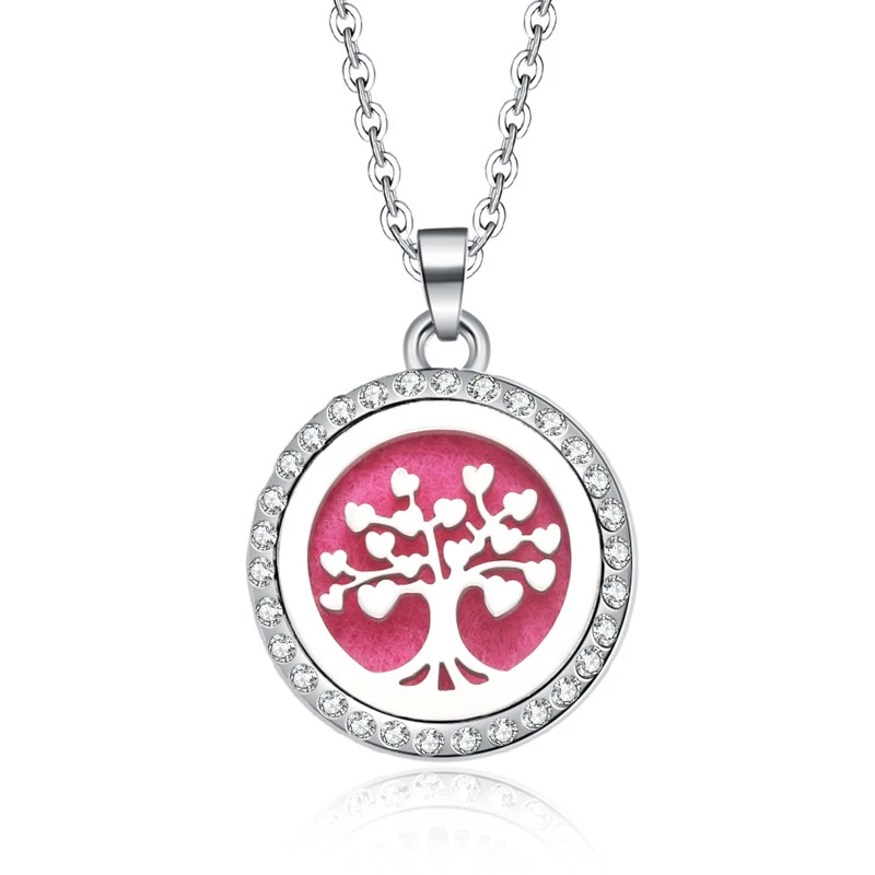 

New Aromatherapy necklace Tree of Life open locket Essential Oils Aroma Diffuser rhinestones locket Perfume Pendant Necklace