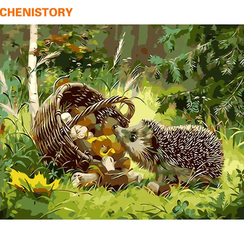 Hedgehog with basket of mushrooms painting by numbers