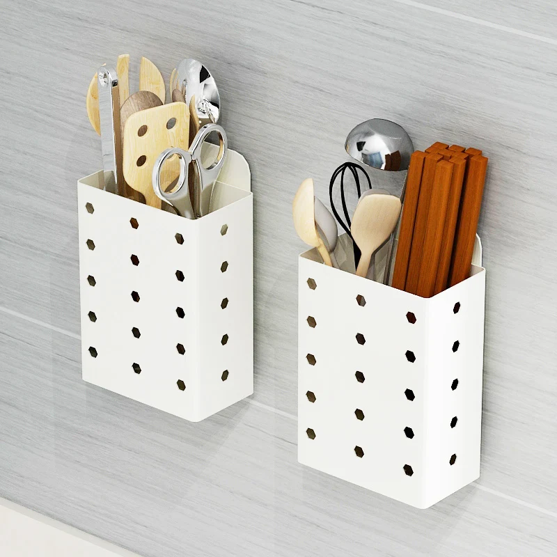 Black hanging stainless steel chopstick cages spoon white holder forks rack shelves reinforced kitchen storage cutlery organizer