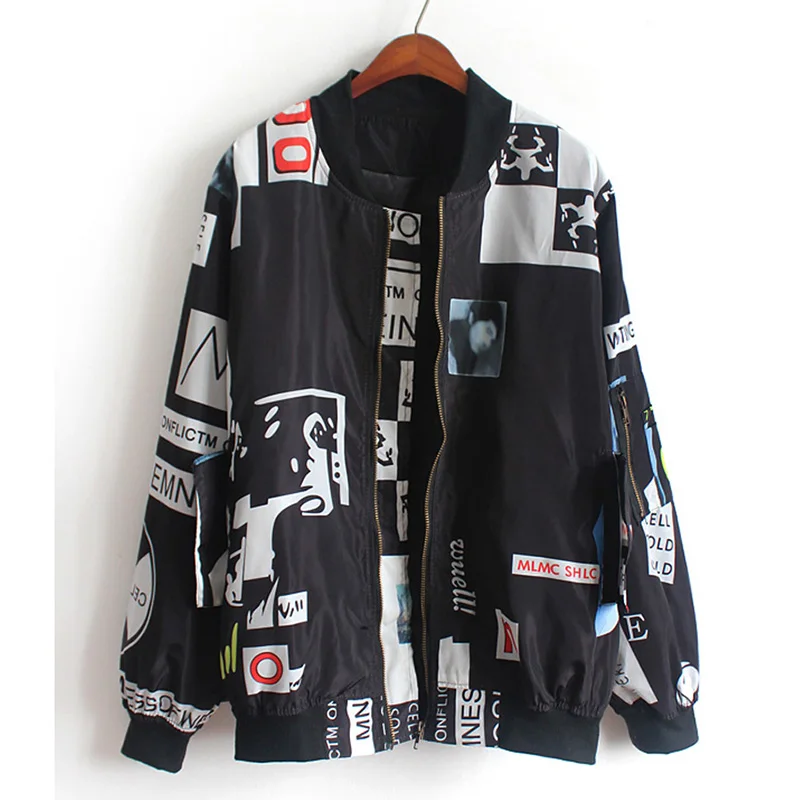 Goedkoop Nieuwe Lente Herfst Bomberjack Vrouwen Unisex Loosen Windjack Gedrukt Jas Student BF Harajuku Jas Oversized Vrouwelijke Jasje